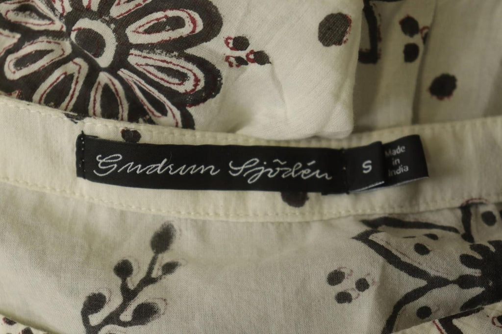GUDRUN SJODEN White & Black Floral Cotton Cap Sleeve Crew Neck Sheath Dress Sz S