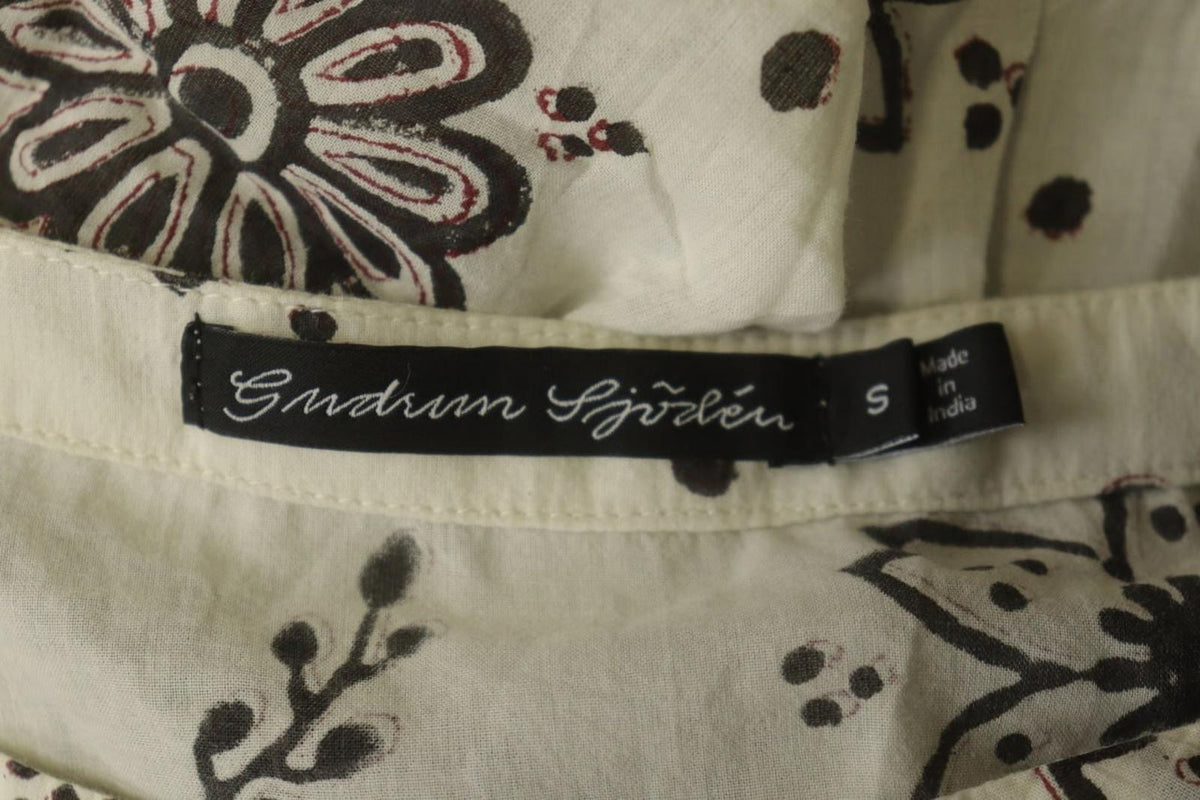GUDRUN SJODEN White & Black Floral Cotton Cap Sleeve Crew Neck Sheath Dress Sz S