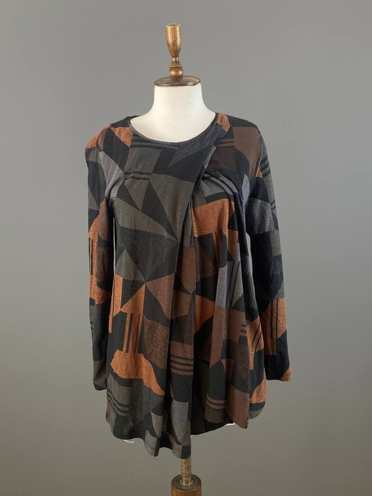 GUDRUN SJODEN Multicolor Abstract Geometric Long Sleeve Wrap Tunic Shirt – Size M