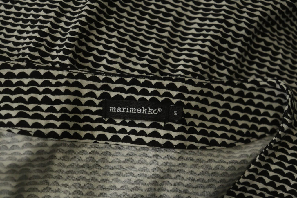 MARIMEKKO MEITIN Black & White Striped Cotton Long Sleeve Shift Dress – Size M