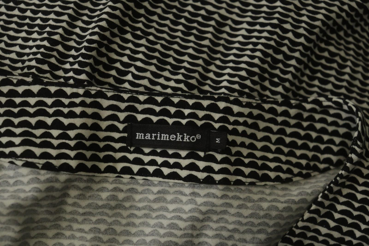 MARIMEKKO MEITIN Black & White Striped Cotton Long Sleeve Shift Dress – Size M