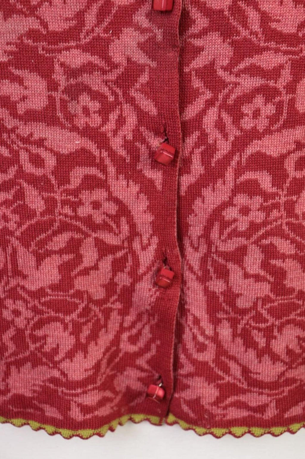OLEANA Red Floral Round Neck Long Sleeve Button Front Cardigan Sweater S/M
