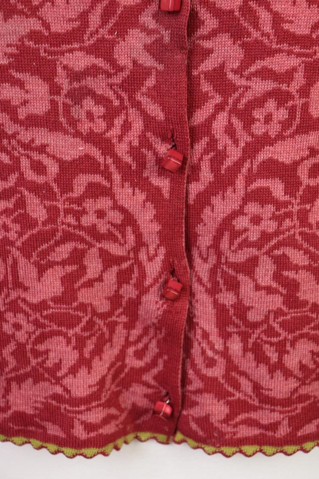 OLEANA Red Floral Round Neck Long Sleeve Button Front Cardigan Sweater S/M