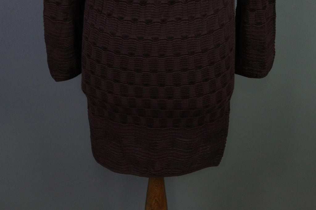MISSONI Brown Wool Knit A-Line Stretch Sweater Knee Length Dress