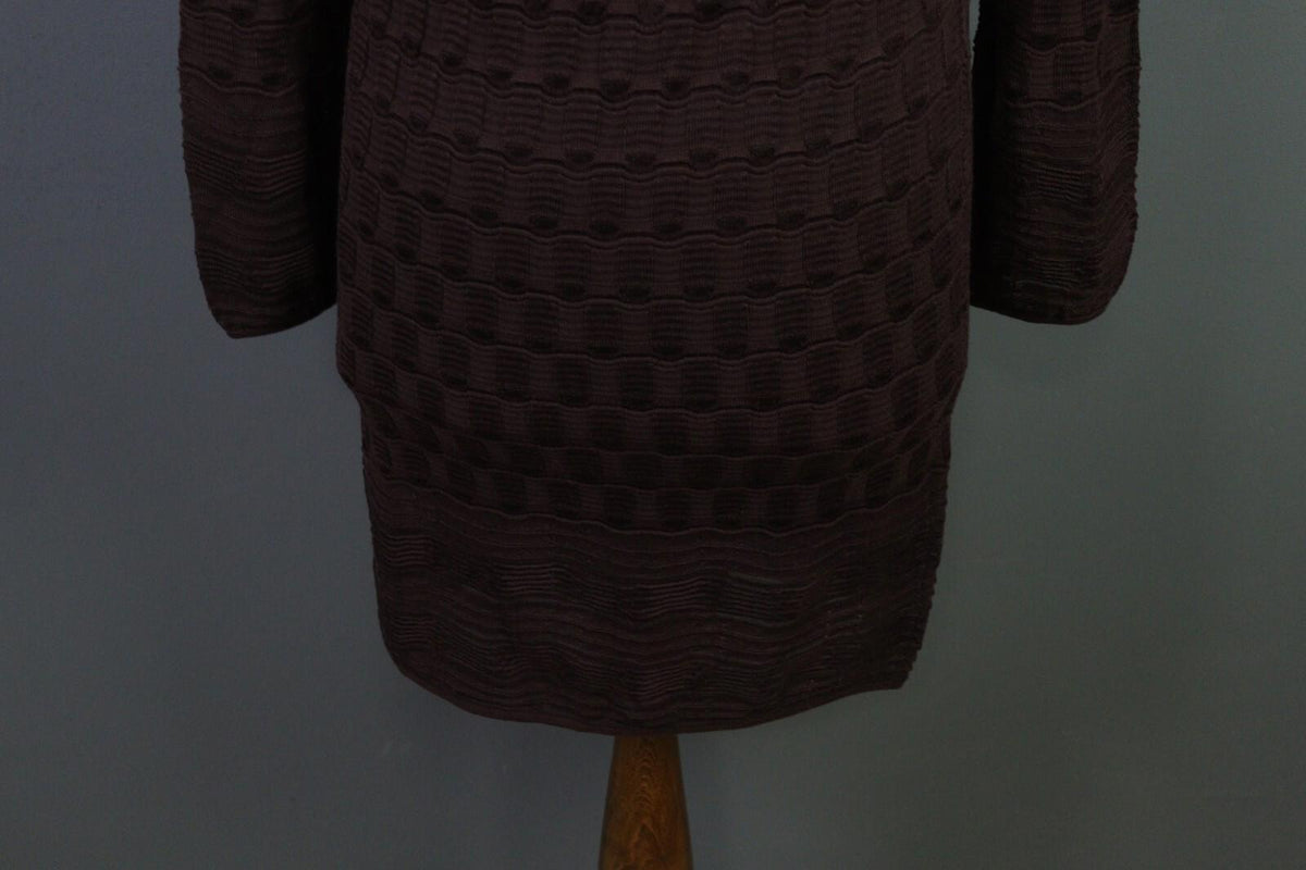 MISSONI Brown Wool Knit A-Line Stretch Sweater Knee Length Dress