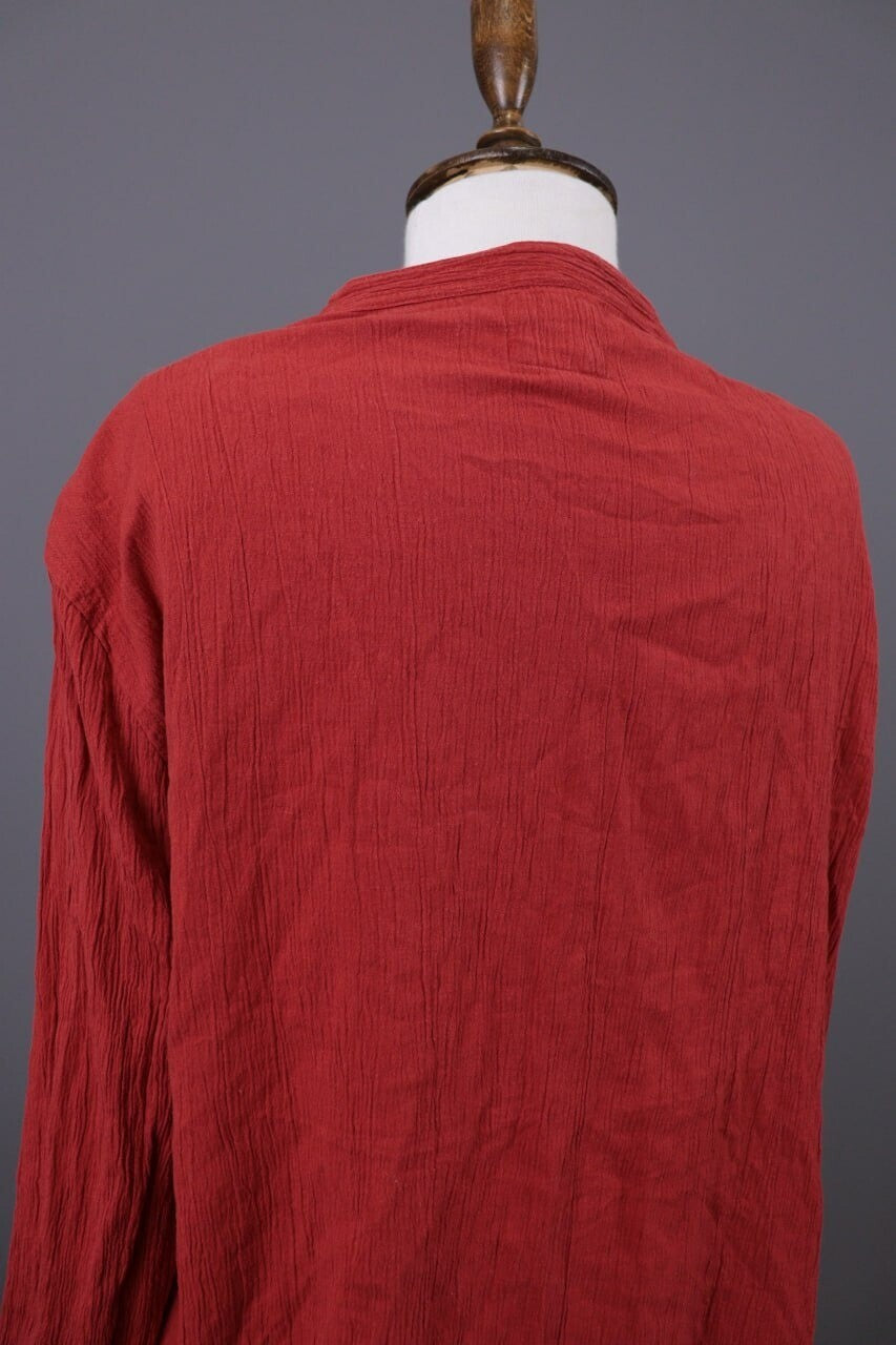 Gudrun Sjoden Red Button Down Asymmetrical Long Sleeve Top Shirt – Size XL