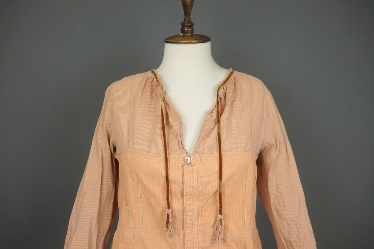 Marithé + François Girbaud Orange Cotton Long Sleeve Drawstring Blouse Top Sz 27