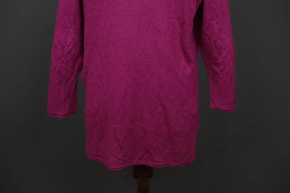 GUDRUN SJODEN Pink Linen Long Sleeve Crew Neck Side Slit Pullover Tunic Top Sz M