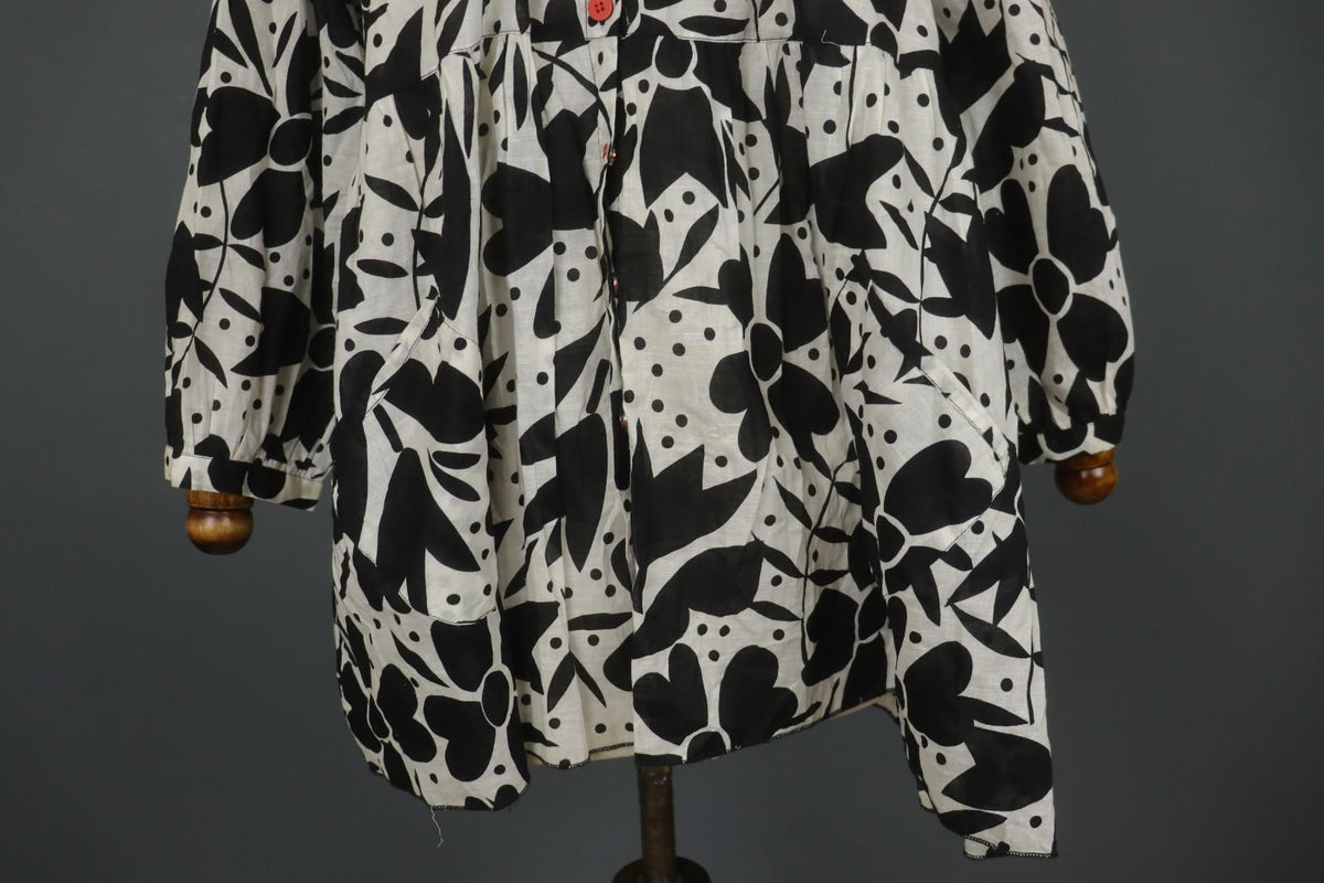 GUDRUN SJODEN White Black Floral Cotton Long Sleeve Button Front Blouse Top Sz S