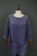 GUDRUN SJODEN Purple Cotton Velour Round Neck Pullover Shift Dress – Size XS