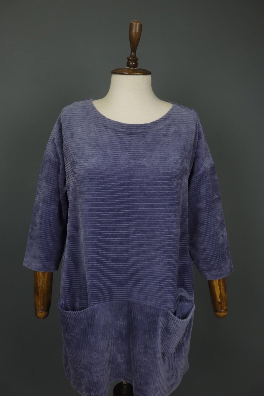 GUDRUN SJODEN Purple Cotton Velour Round Neck Pullover Shift Dress – Size XS