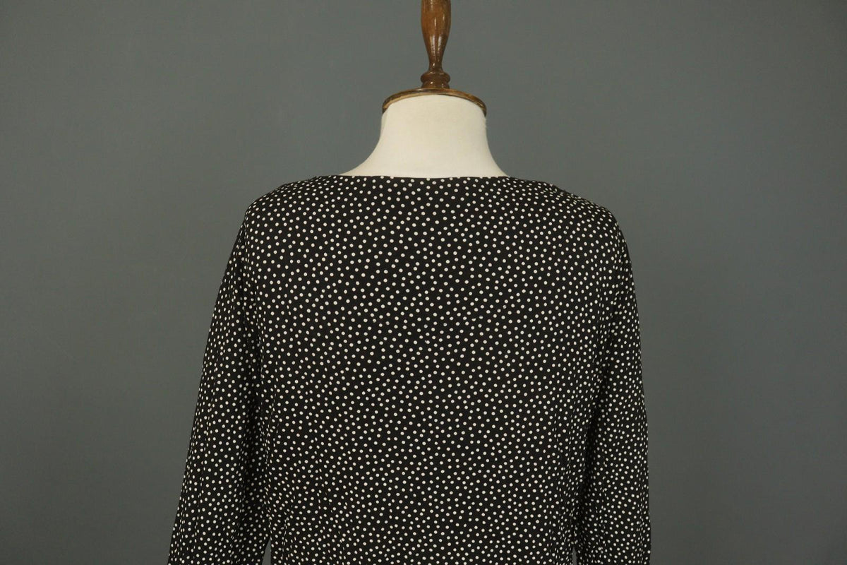 GUDRUN SJODEN Black White Polka Dot Lyocell Round Neck Pullover Sweater – Size L