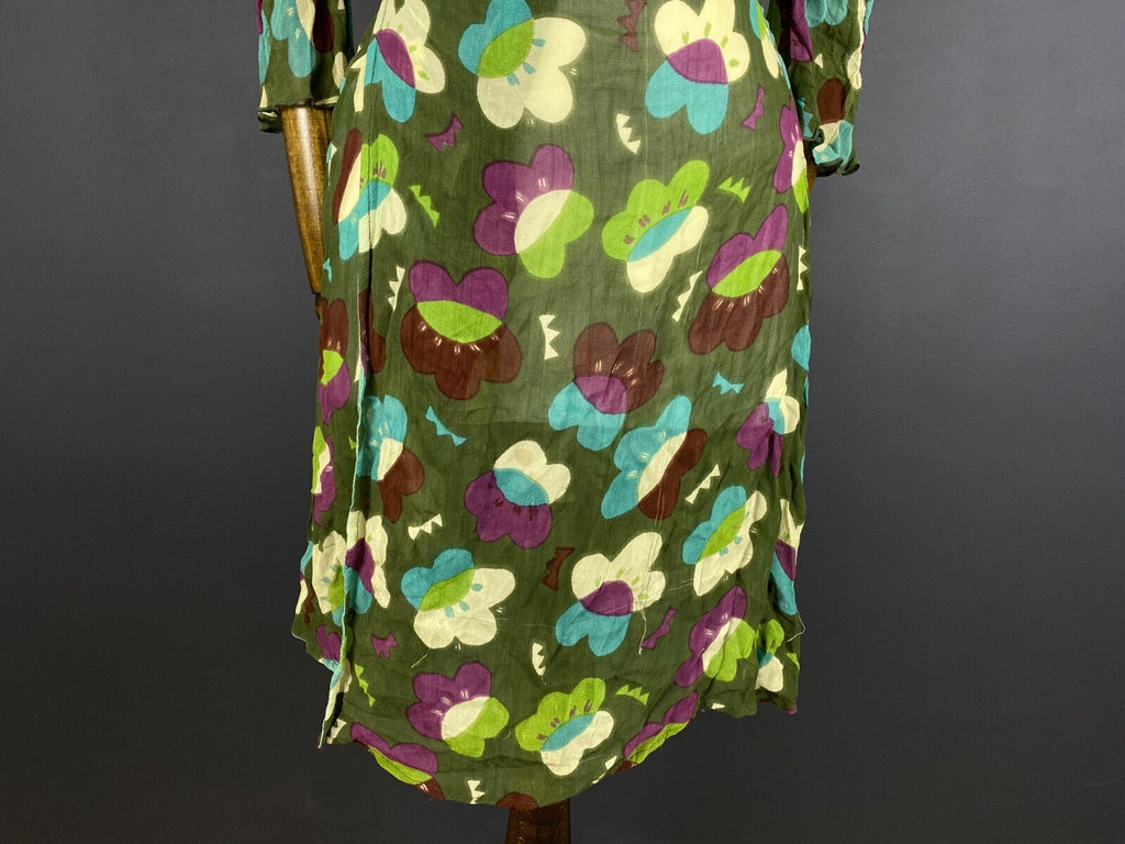 Gudrun Sjoden Green Floral Wrap Belted 3/4 Sleeve Blouson Midi Dress – Size M