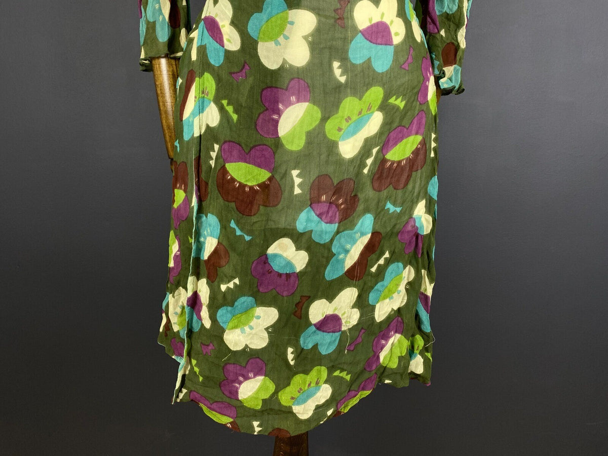 Gudrun Sjoden Green Floral Wrap Belted 3/4 Sleeve Blouson Midi Dress – Size M