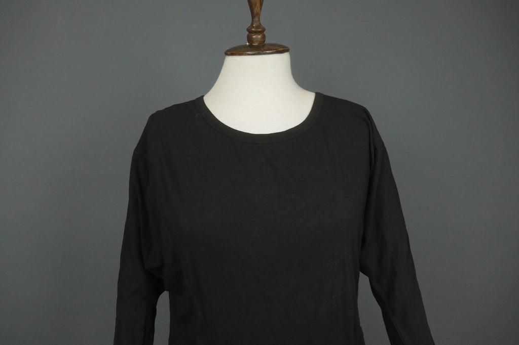 HUMANOID Blouse Top Slim Fit Stretch Black Cotton Round Neck Pullover – Size M