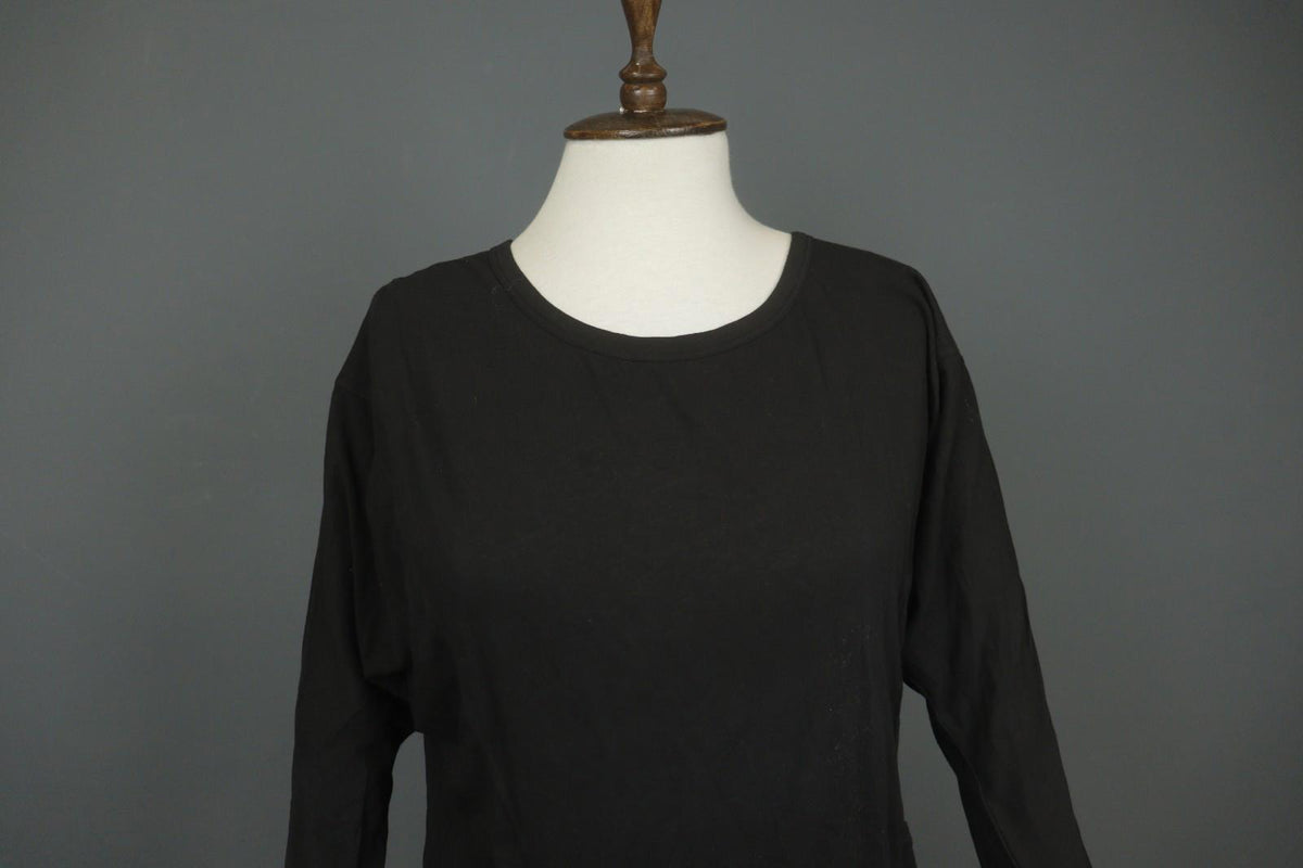 HUMANOID Blouse Top Slim Fit Stretch Black Cotton Round Neck Pullover – Size M