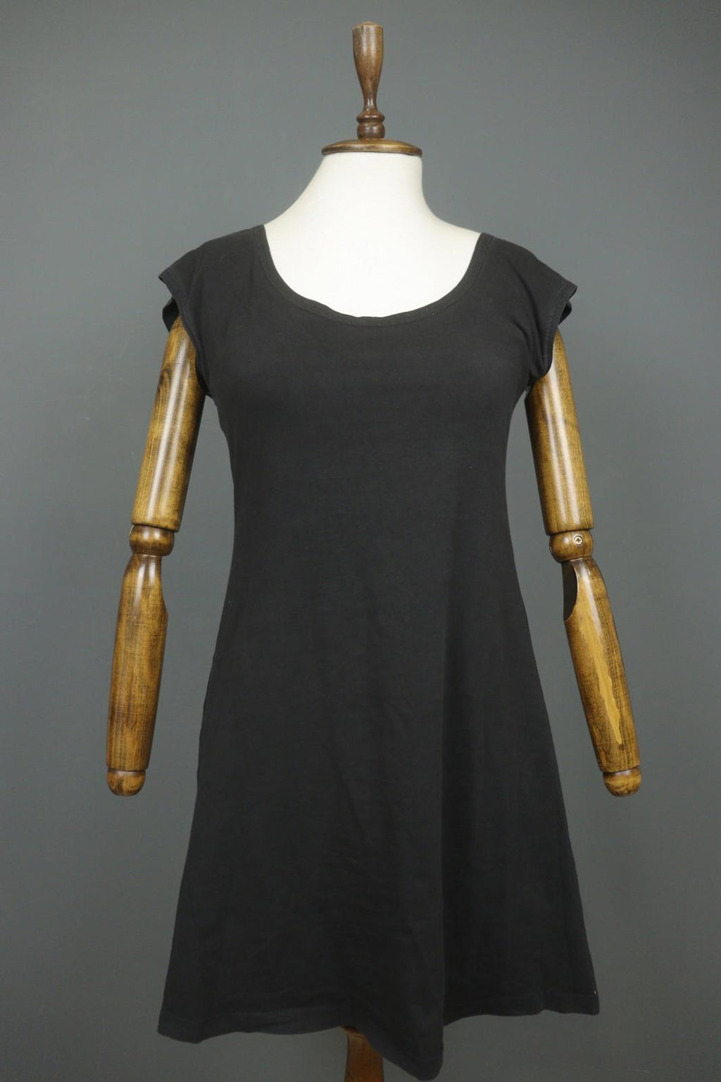 GUDRUN SJODEN Black Cotton Short Sleeve Scoop Neck Pullover Shift Dress – Size M