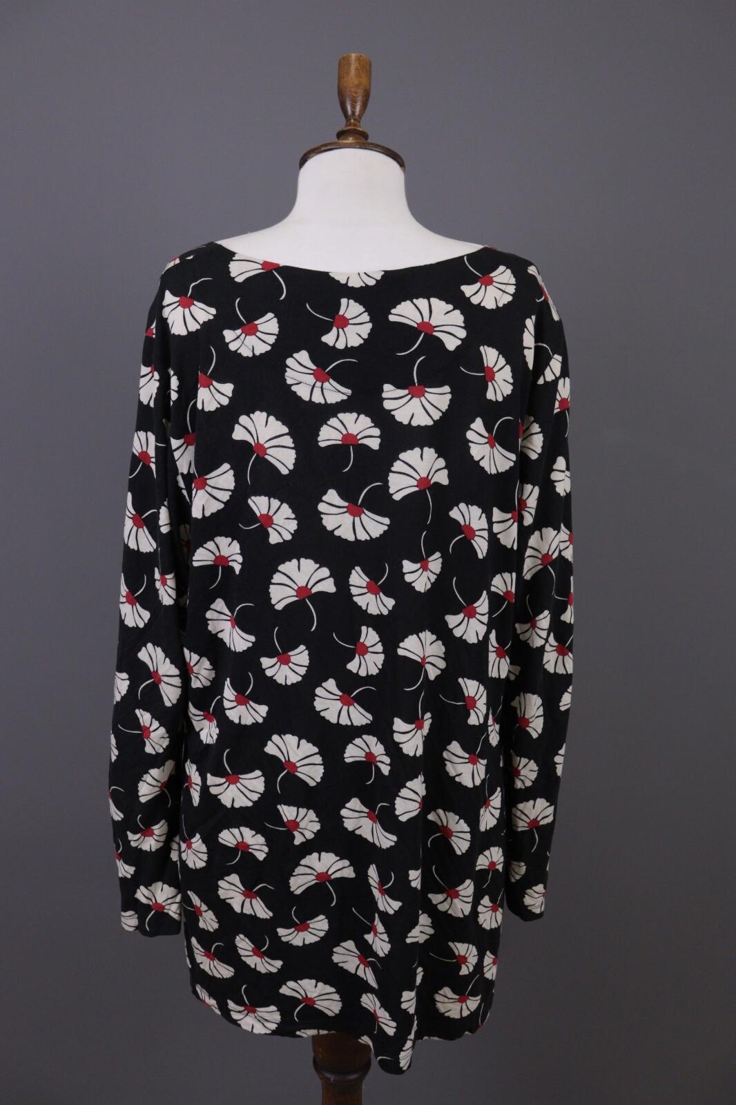 GUDRUN SJODEN Black Floral Relaxed Long Sleeve Blouson Midi Dress – Size L