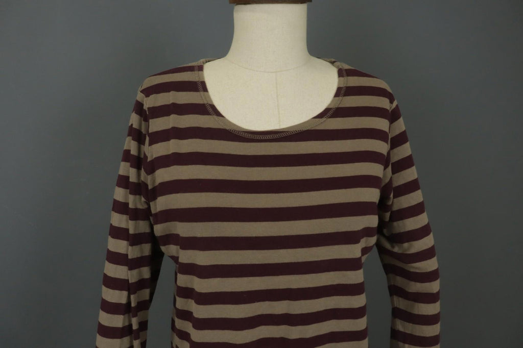 GUDRUN SJODEN Brown Striped Organic Cotton Long Sleeve Pullover Blouse Top Sz L