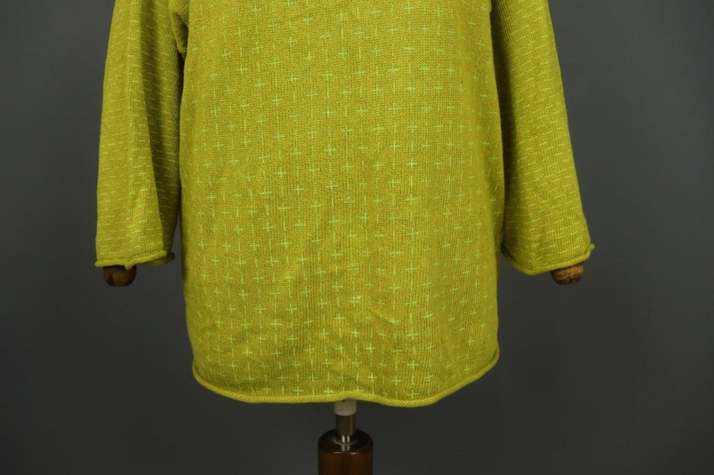 GUDRUN SJODEN Yellow Geometric Linen Long Sleeve Crew Neck Pullover Sweater Sz M
