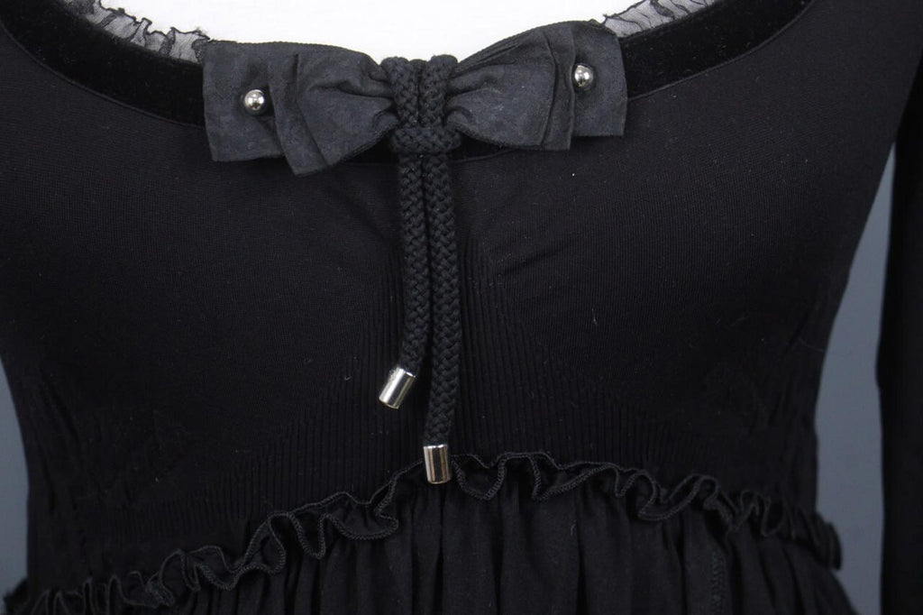 HIGH USE Black Square Neck Long Sleeve Casual Tie Front Fit & Flare Dress – Size L