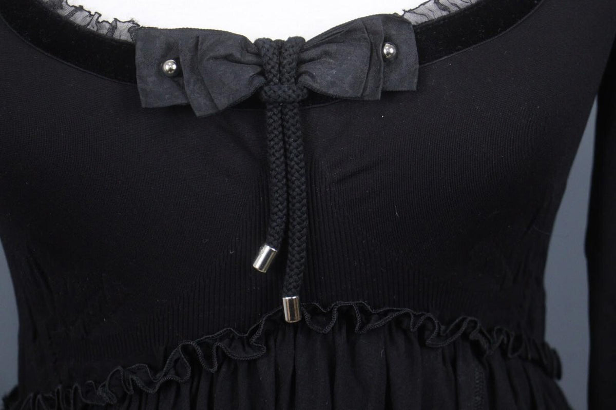 HIGH USE Black Square Neck Long Sleeve Casual Tie Front Fit & Flare Dress – Size L