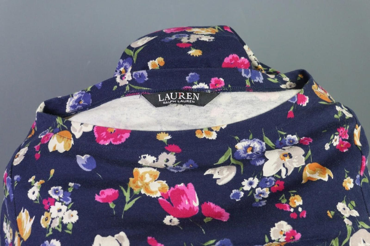 RALPH LAUREN BLACK LABEL Blue Floral 3/4 Sleeve Stretch Blouse Top – Size S