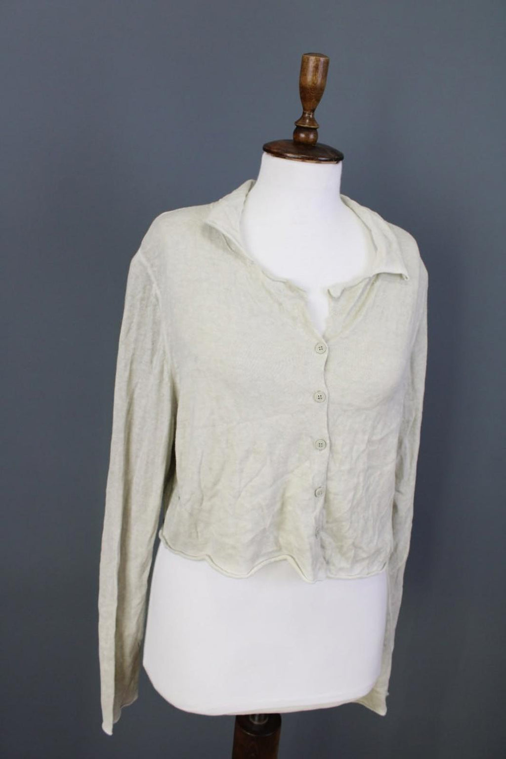 RUNDHOLZ Cardigan Sweater Beige 100% Cotton Collared Long Sleeve – Size XL