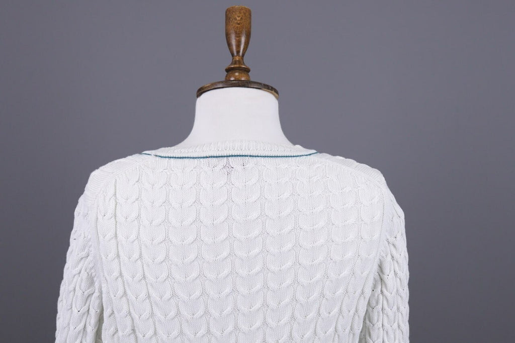 Burberry London White Striped Knit V-Neck Sweater – Size 40