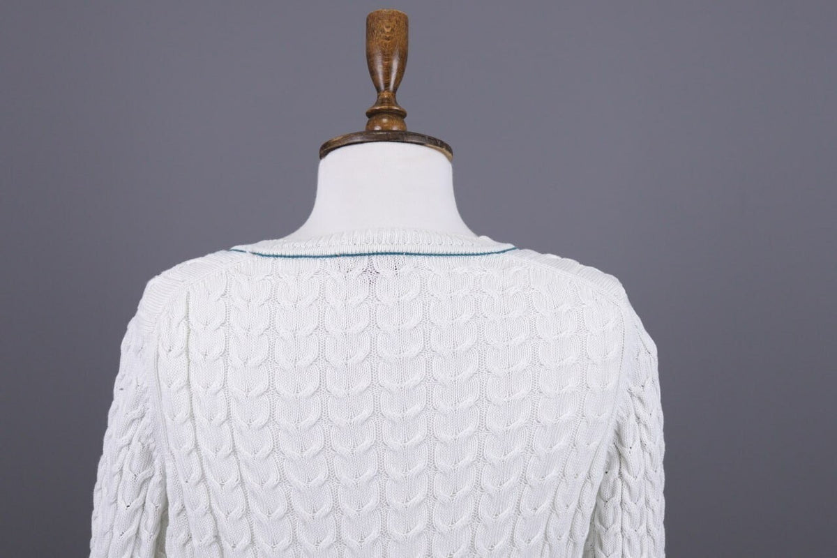 Burberry London White Striped Knit V-Neck Sweater – Size 40