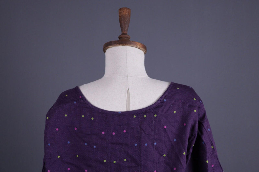 GUDRUN SJODEN Purple Dotted Lagenlook Relaxed Long Sleeve Blouson Dress – Size M