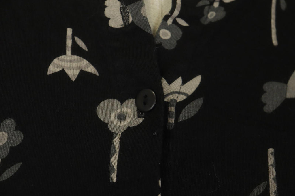 GUDRUN SJODEN Black Floral Long Sleeve Keyhole Neck Button Front Tunic Top Sz L