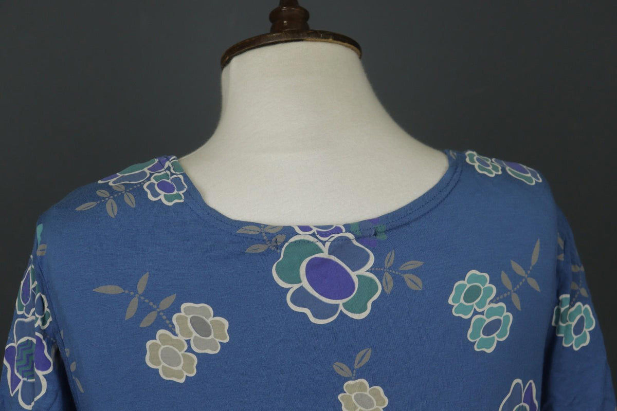 GUDRUN SJODEN Blue Modal Floral Short Sleeve Scoop Neck Shift Dress – Size L