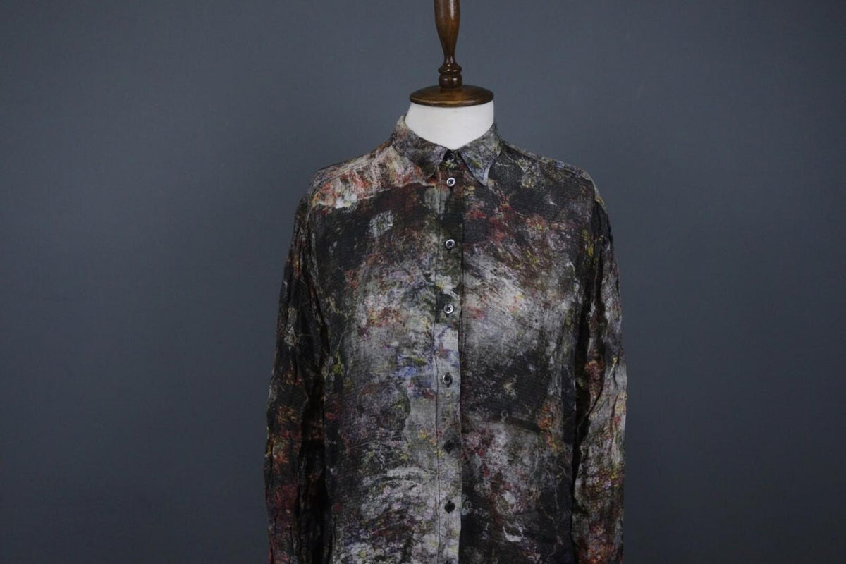 HIGH USE Multi Tie Dye Viscose Collar Long Sleeve Button Front Shirt Top – Size 6
