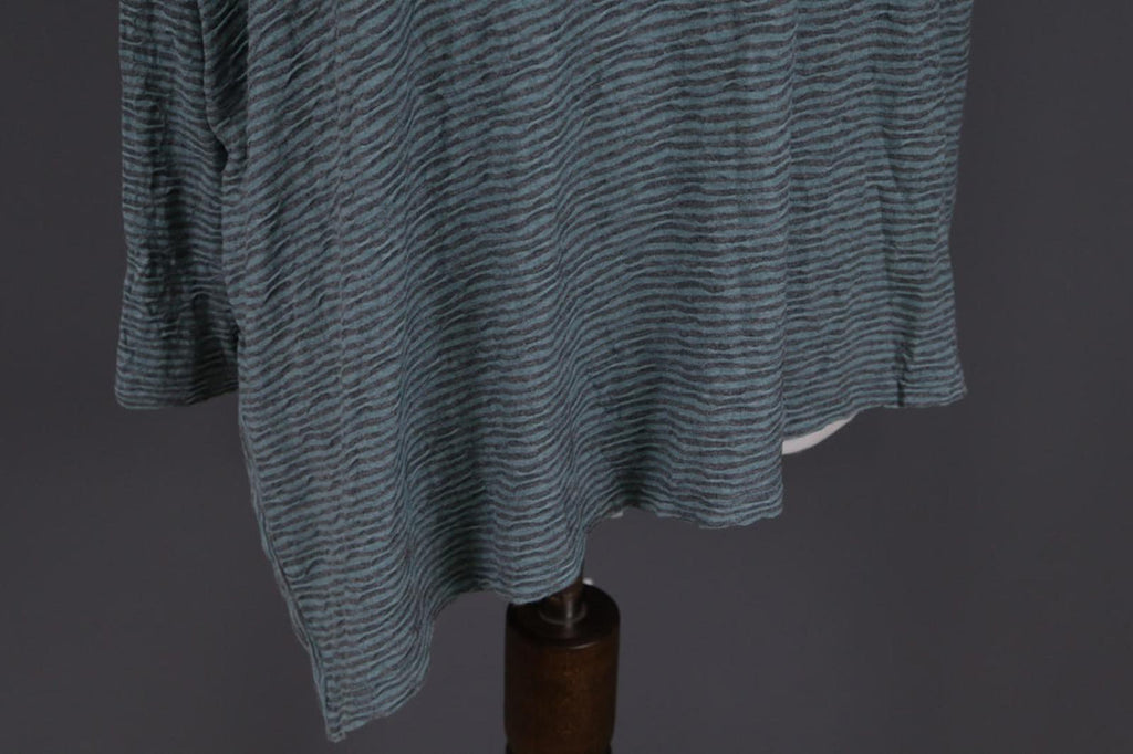 OSKA Green Black Striped Viscose Round Neck Asymmetrical Hem Blouse Top – Size 2