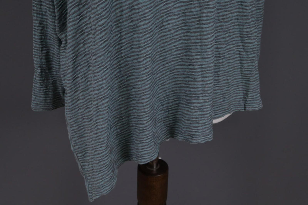 OSKA Green Black Striped Viscose Round Neck Asymmetrical Hem Blouse Top – Size 2