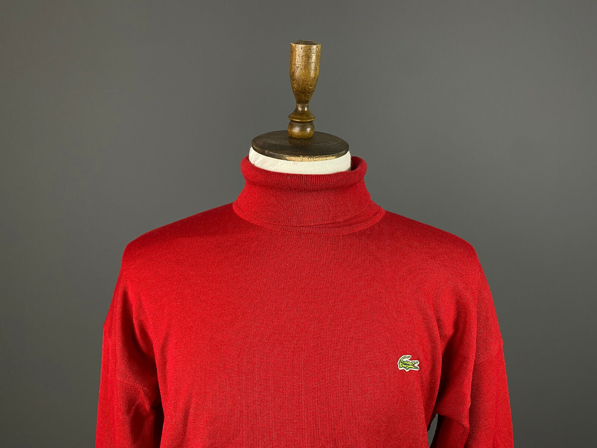Vintage Chemise Lacoste Red Wool Turtle Neck Jumper Sweater – Size 7 / XL / XXL