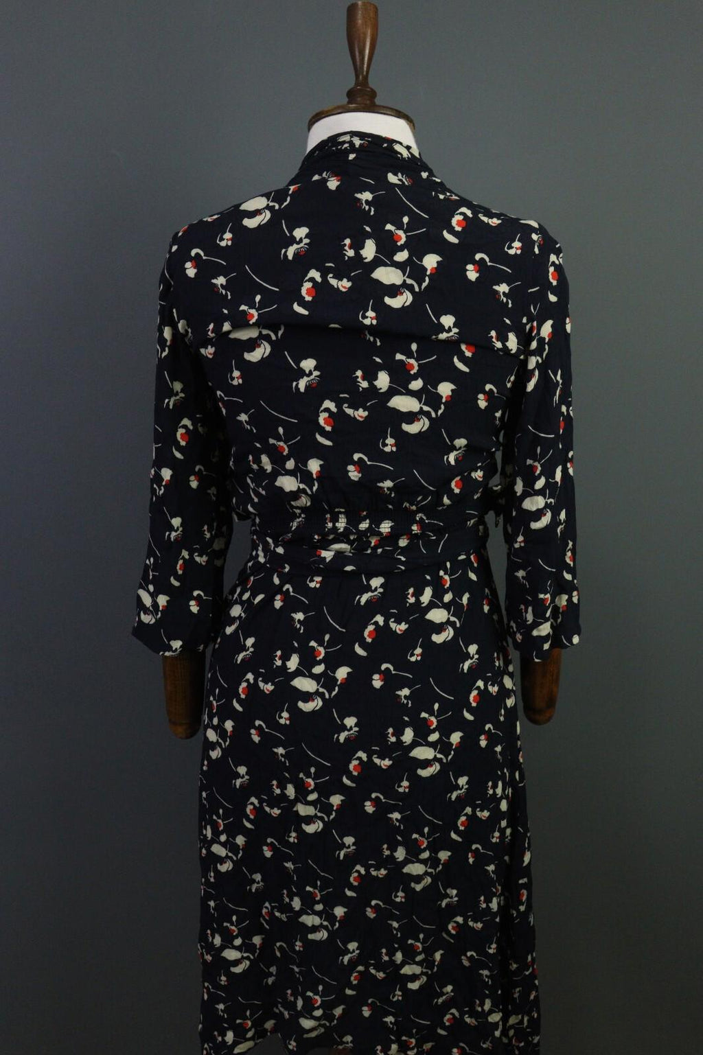 BA&SH Black Floral Long Sleeve V-Neck Belted A-Line Midi Dress – Size 4