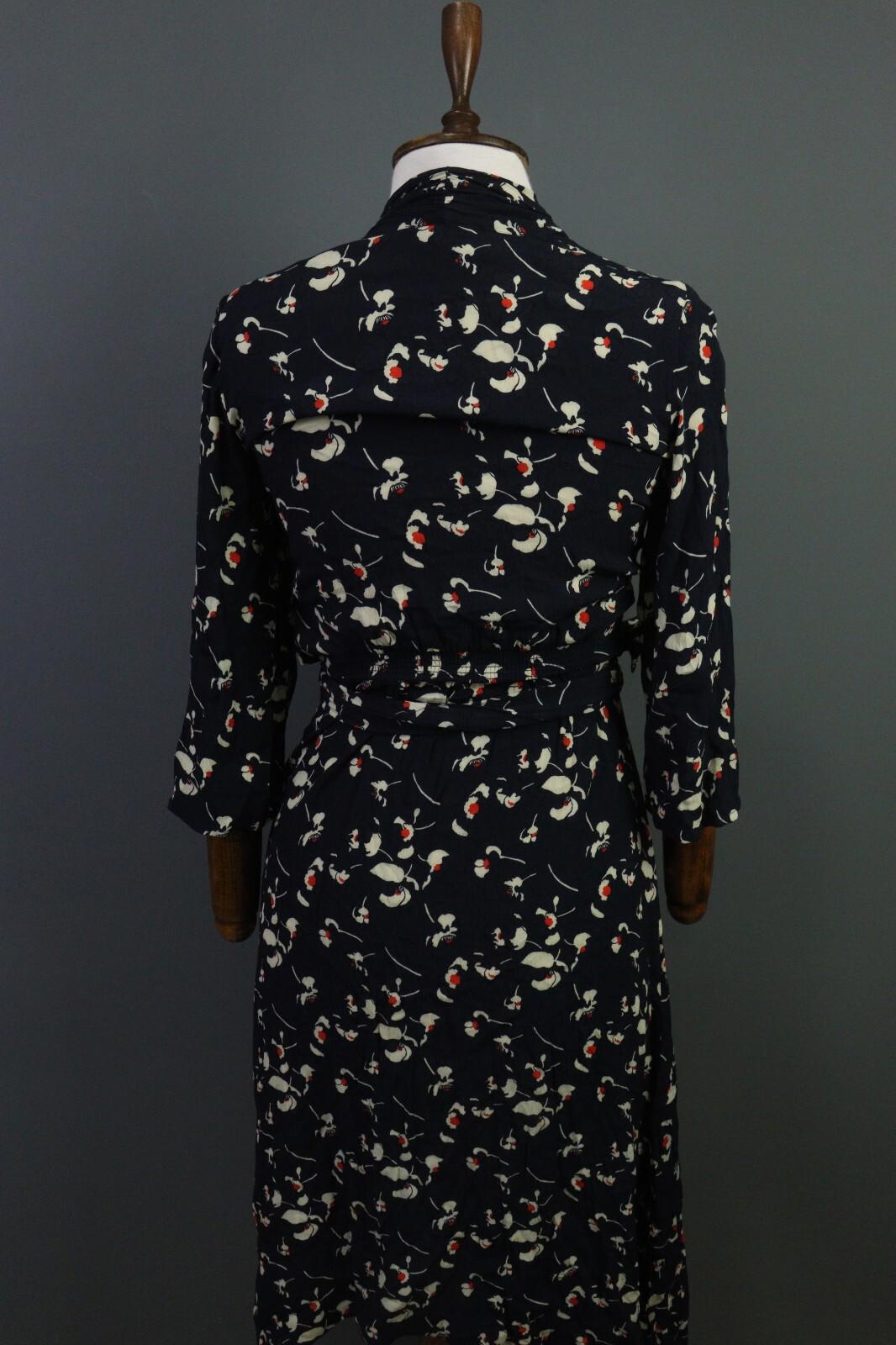 BA&SH Black Floral Long Sleeve V-Neck Belted A-Line Midi Dress – Size 4