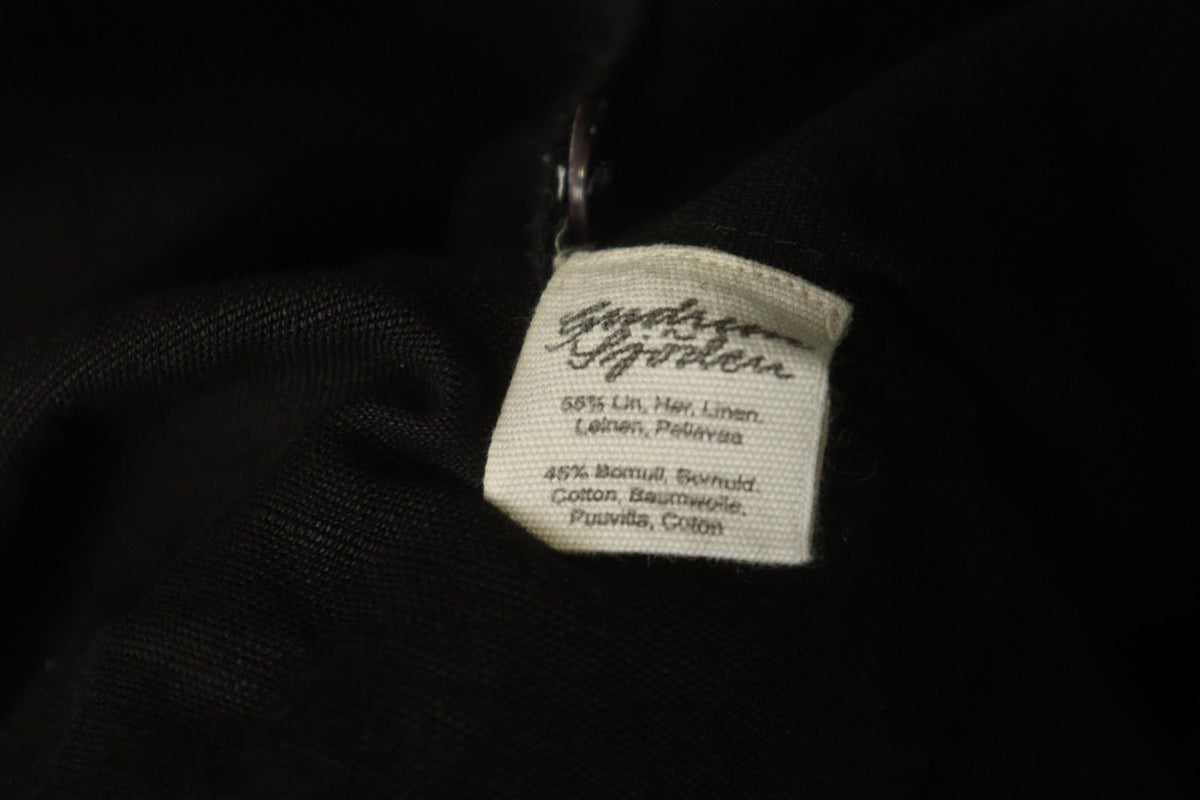 GUDRUN SJÖDEN Black Linen Pockets 3/4 Sleeve Button Front Blouse Top – Size S