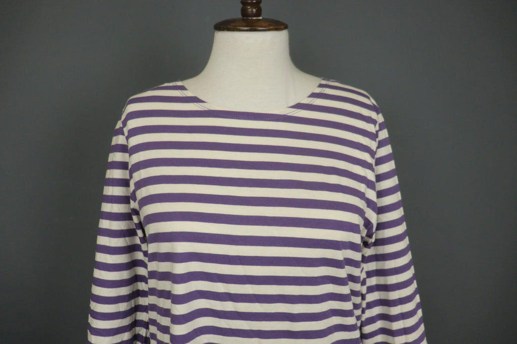 GUDRUN SJODEN Purple White Striped 100% Cotton Long Sleeve Blouse Top – Size M