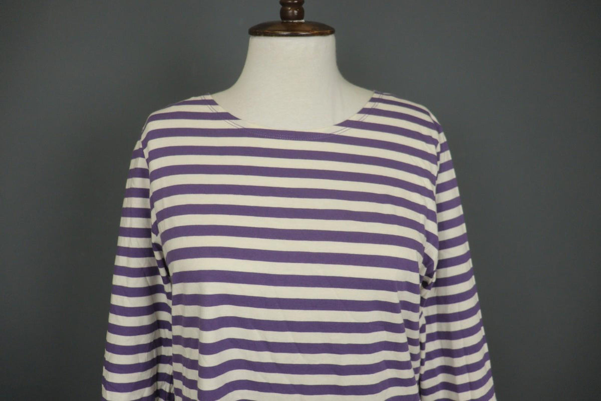 GUDRUN SJODEN Purple White Striped 100% Cotton Long Sleeve Blouse Top – Size M
