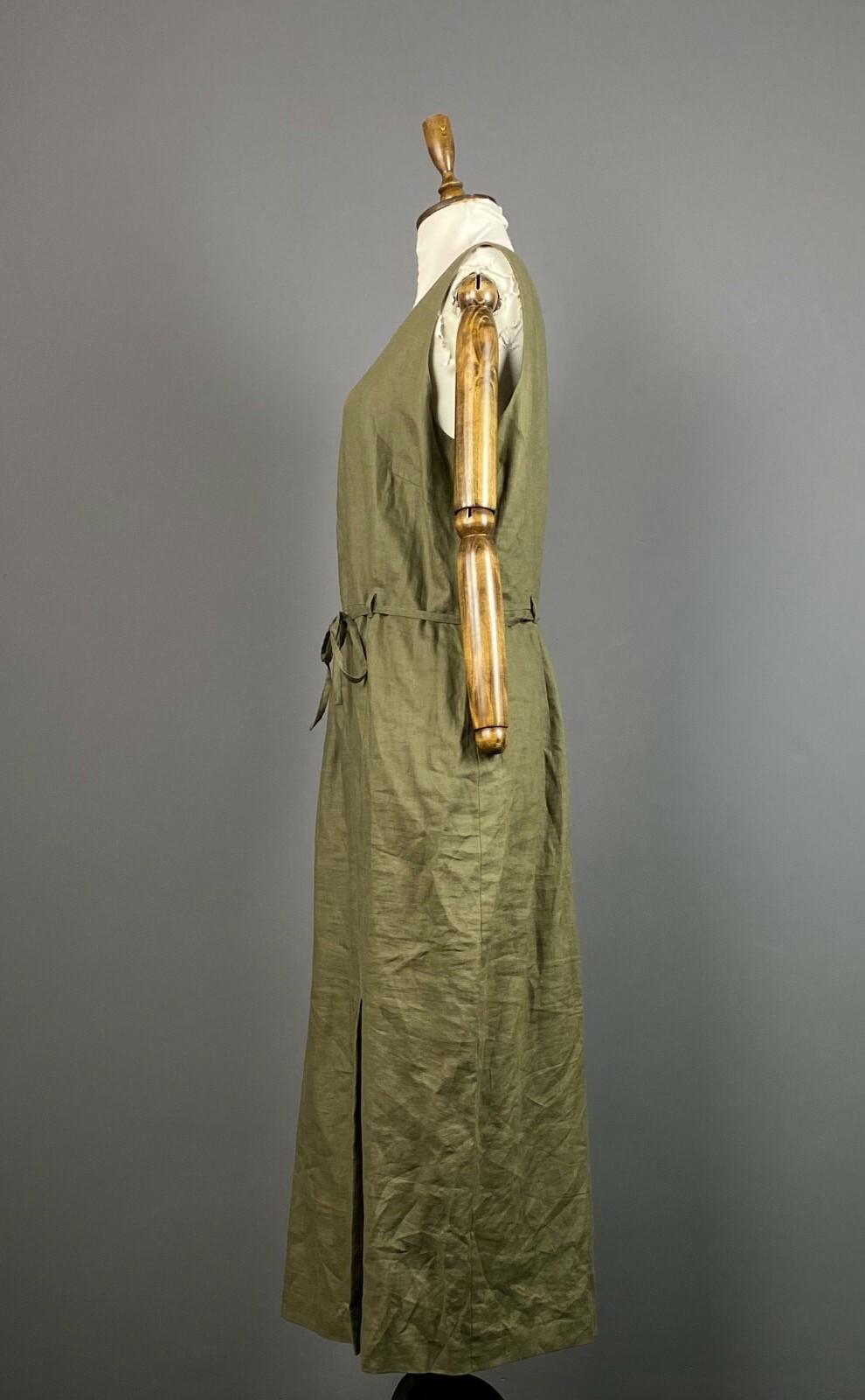 Vintage Women LAURA ASHLEY Khaki Belted Sleveless Maxi Dress – Size 14