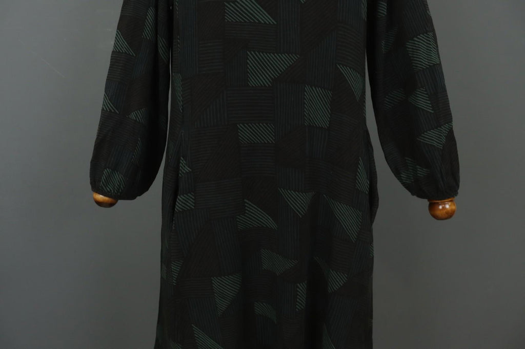 GUDRUN SJODEN Multi Geometric Balloon Sleeve Round Neck Shift Dress – Size S