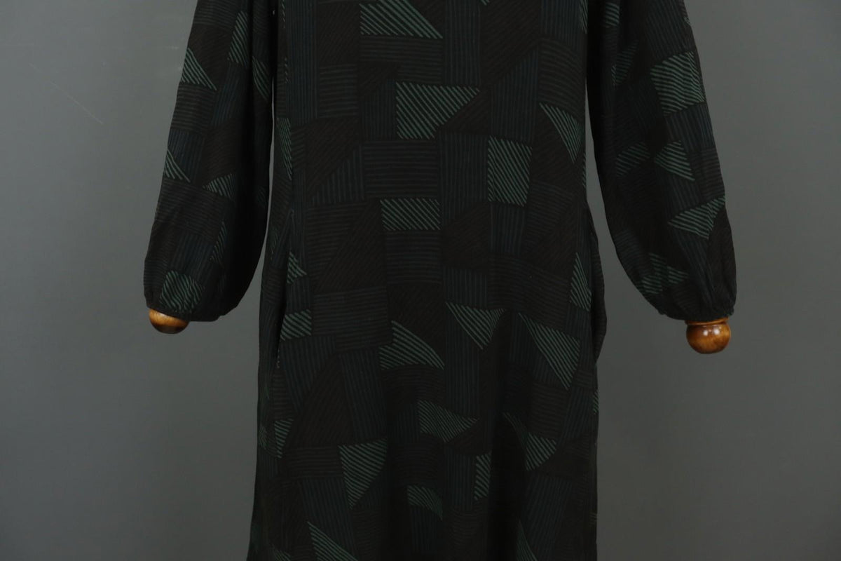 GUDRUN SJODEN Multi Geometric Balloon Sleeve Round Neck Shift Dress – Size S