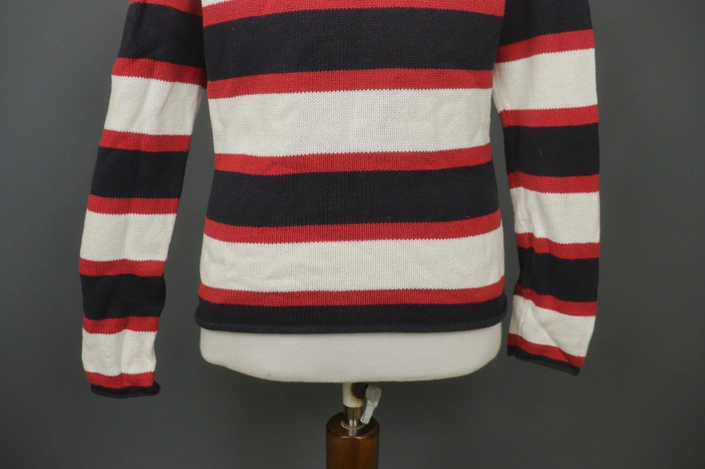 IRIS VON ARNIM Multicolor Striped Cotton Tight Knitted V-Neck Pullover Sweater