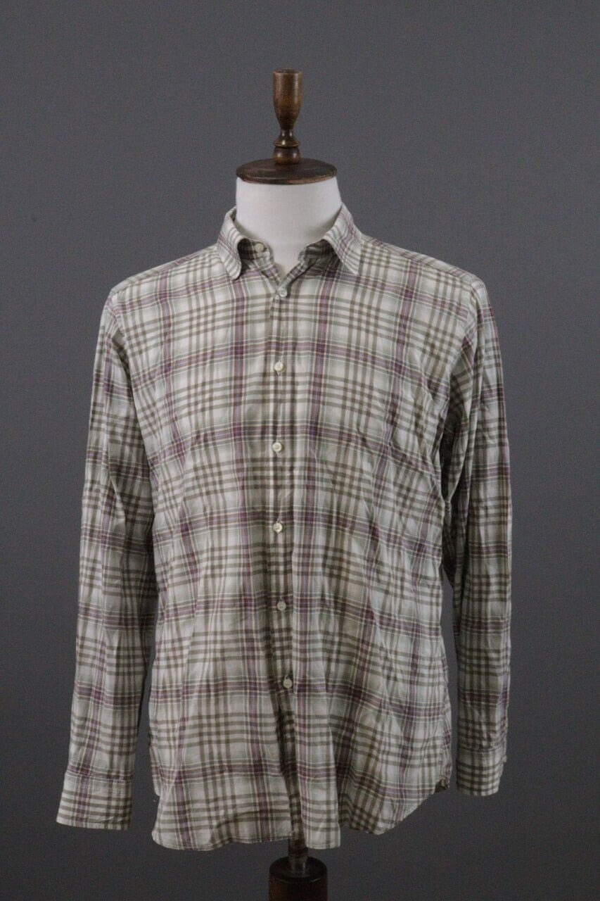 Etro Milano Beige Check Long Sleeve Button Down Shirt – Size XL