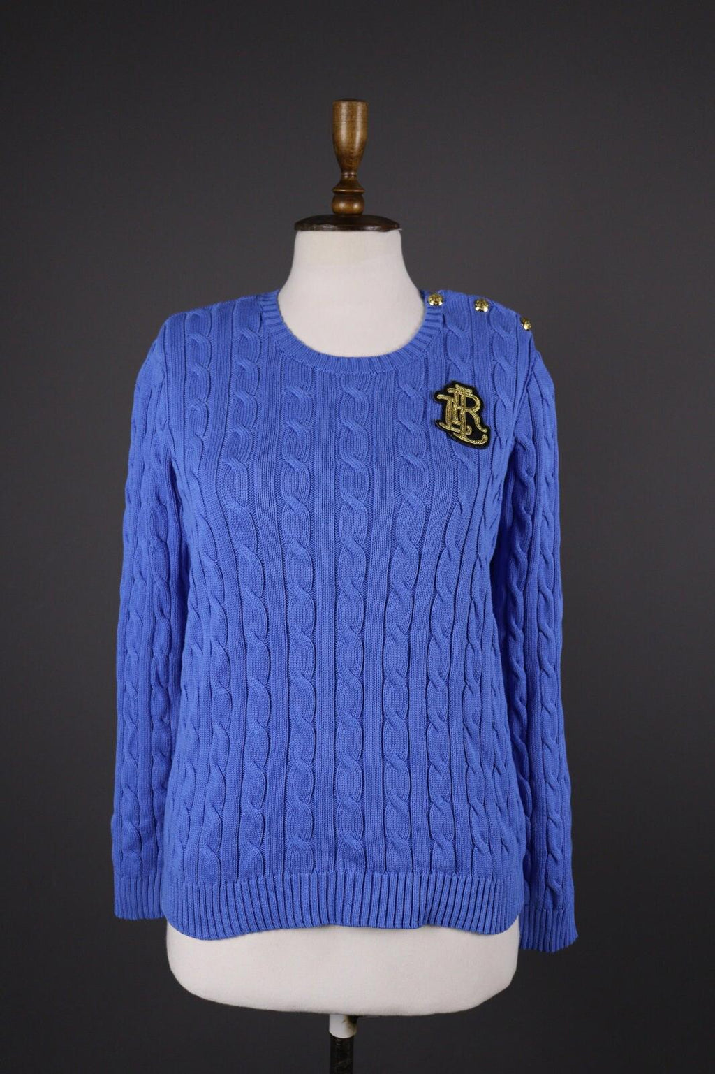 LAUREN RALPH LAUREN Black Label Cable Knit Big Logo Sweater – Size L