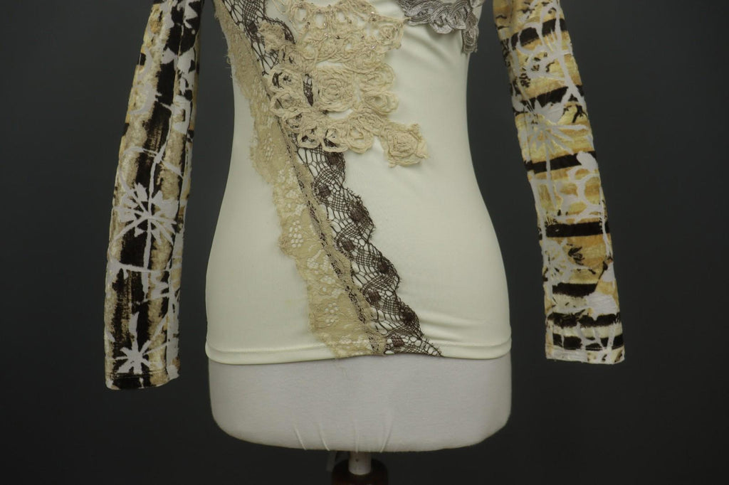 SAVE THE QUEEN Multi Lace Detail Slim Fit Scoop Neck Pullover Blouse Top – Size S