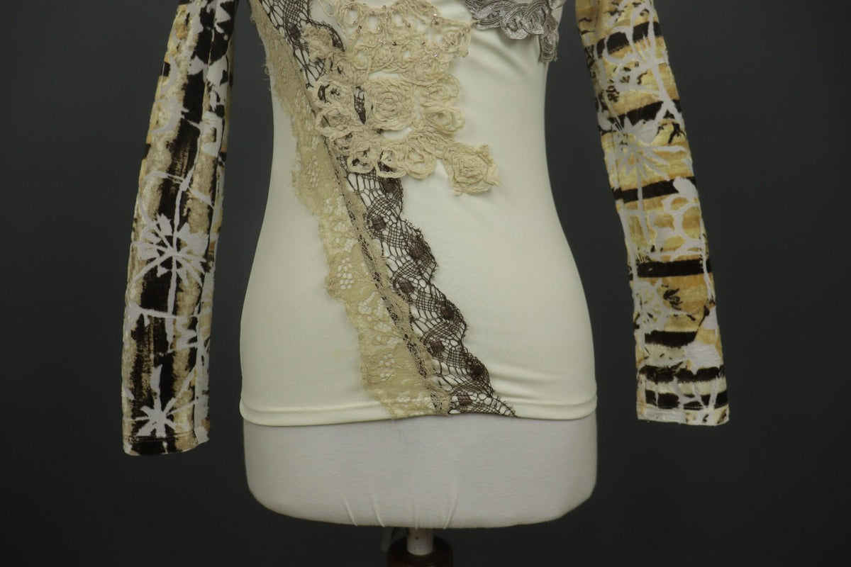 SAVE THE QUEEN Multi Lace Detail Slim Fit Scoop Neck Pullover Blouse Top – Size S